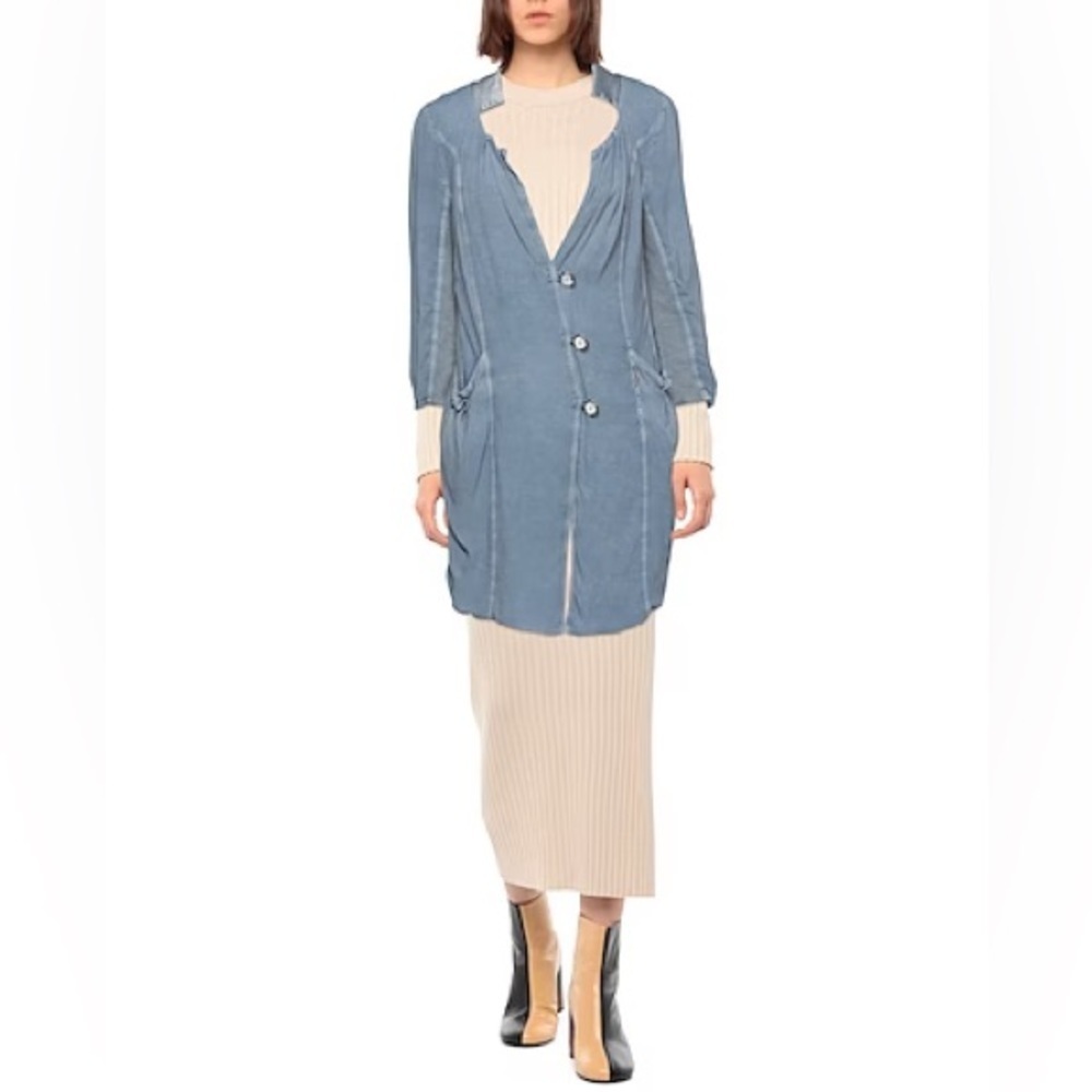 ELISA CAVALETTI Slate Blue Slouchy Jersey Buttoned  Long Overcoat NWT crepe SP